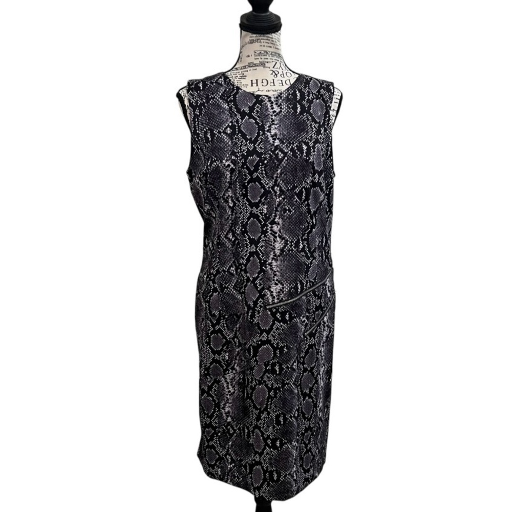 Michael Kors Black and Gray Snake Print Midi Dress